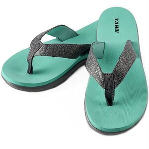 LOVE YANQI Flip Flop Fashion Casual Slippers Thong Sandal Gray/Aqua Size 6